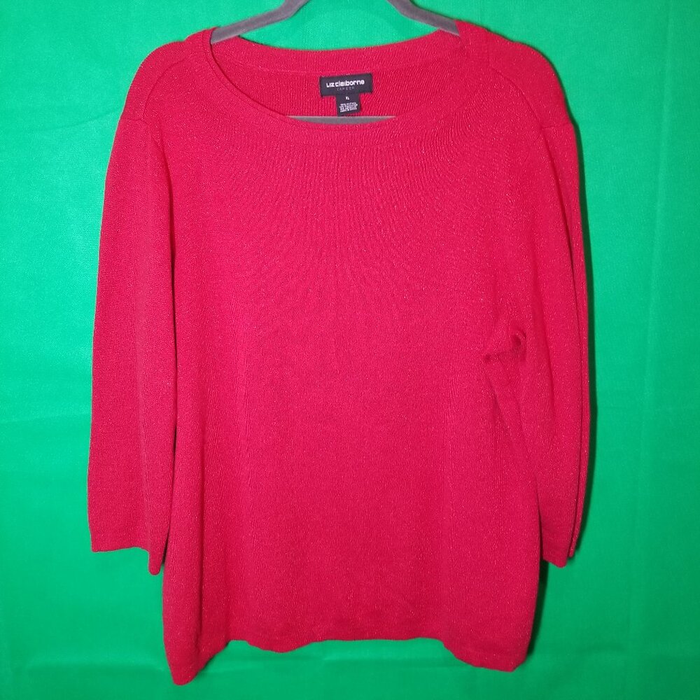 Liz Claiborne Career Red Long Sleeve Sweater Women XL Holiday Glitter Business